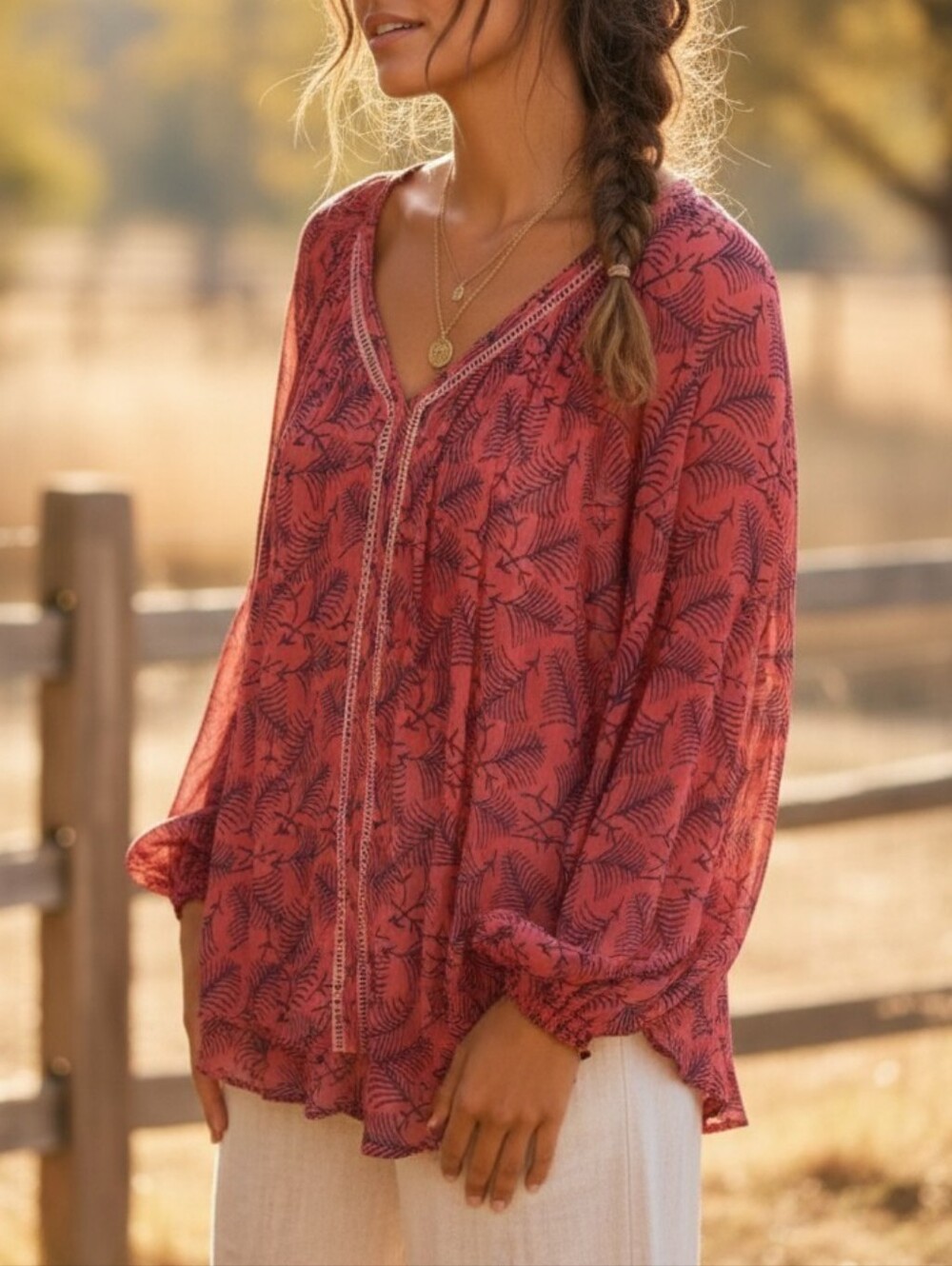 Lucky Brand Semi-Sheer Pink Long Sleeve Peasant Top Blouse Bohemian 2X Plus